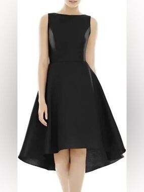 Alfred Sung Black Vintage Style Fit-n-Flare Hi-Low Cocktail Dress Sz 16